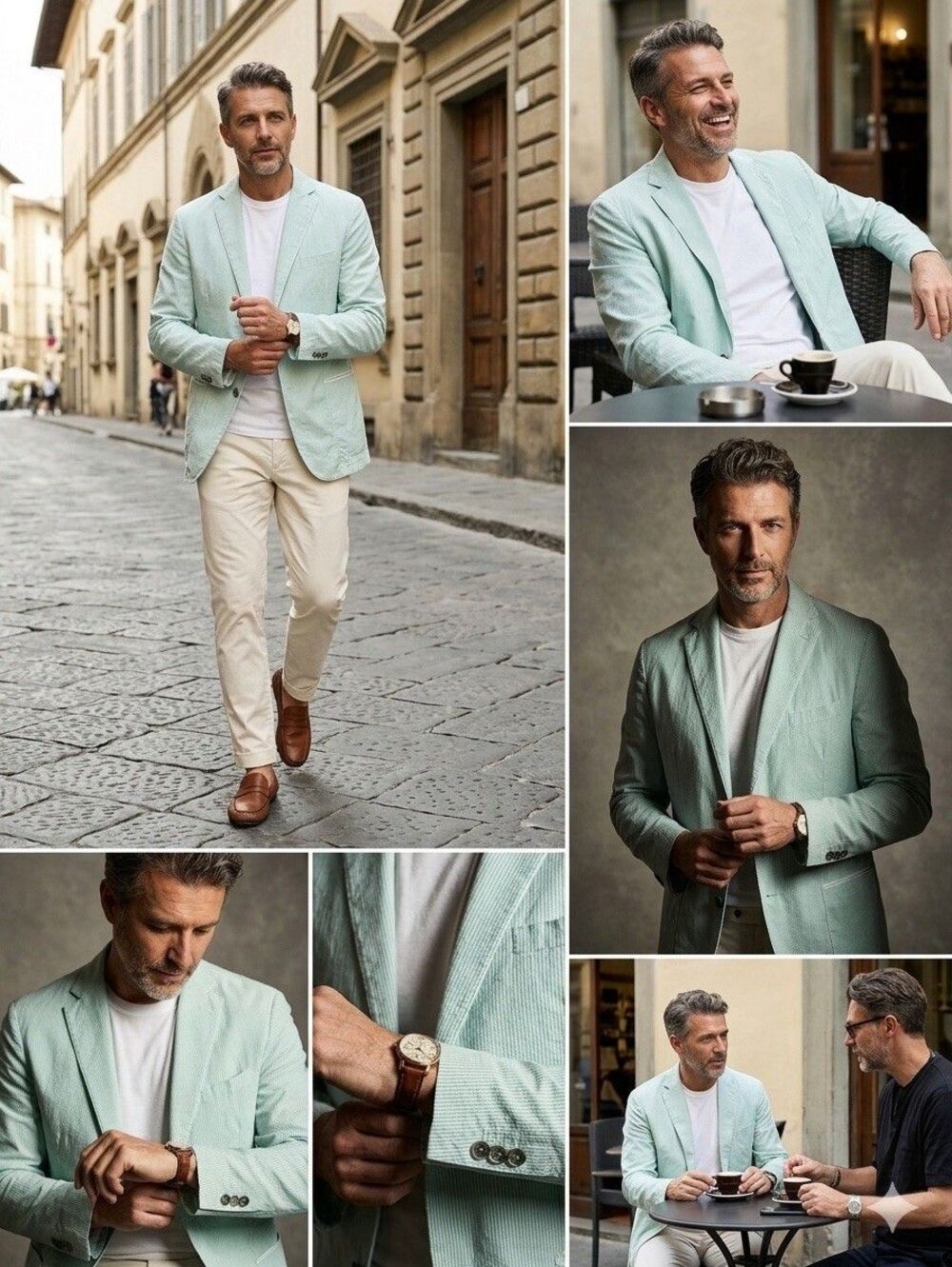 Armani Collezioni Unstructured Summer Blazer Seafoam Micro-Stripe Cotton 44 US